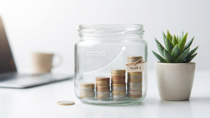 Coins growing steadily to represent long-term ETF investing growth