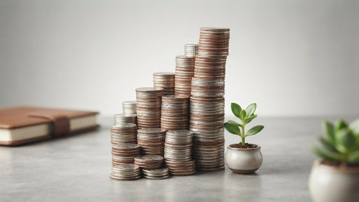 Rising coin stacks representing dividend investing growth