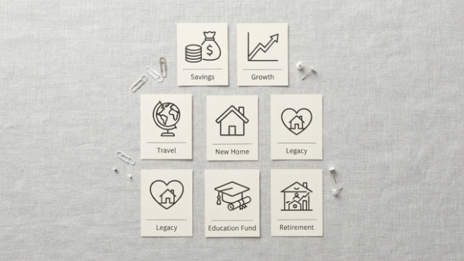 Vision board illustrating different financial goals examples