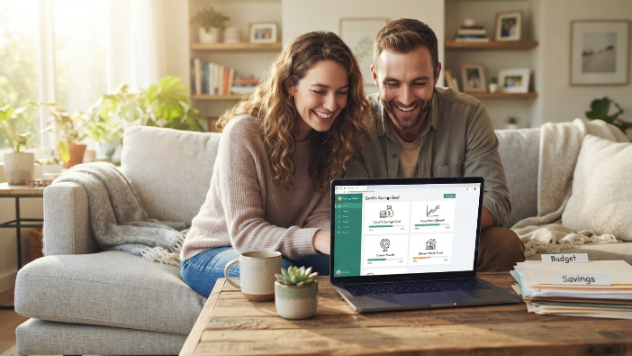 Couple tracking progress on their financial goals examples