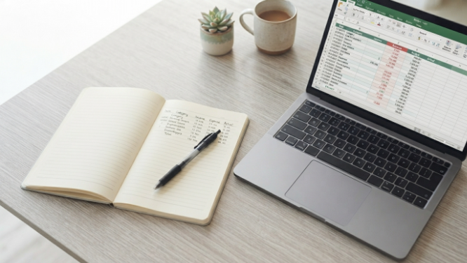 Monthly budget template displayed on a laptop screen