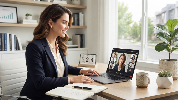 Woman doing virtual assistant work as a side hustle from home
