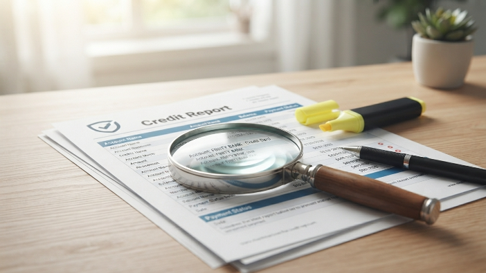 Reviewing a credit report for errors as part of credit score improvement