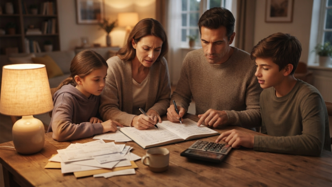 Family practicing financial habits of successful people through budget planning