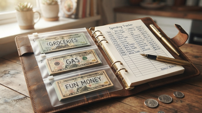 Budget binder used for cash stuffing for beginners with labeled cash envelopes 