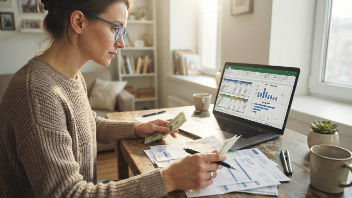 College graduate tracking expenses with a zero based budgeting plan